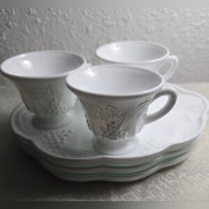 Indiana Milk Glass Colony Harvest Milk Glass Snack plate and cup set!